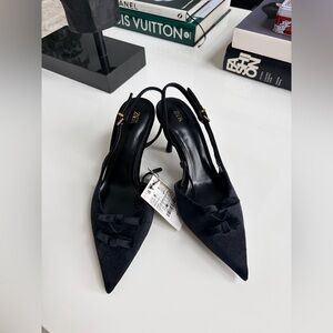 NWT Zara Velvet Women's Black Slingback Heels 6.5